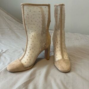 Lulu's Beige and Tan Mesh Heeled Boots